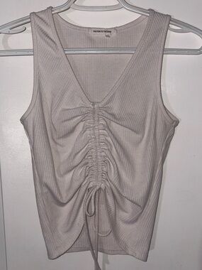 Caution To The Wind Ruched V-Neck Tank Top in White